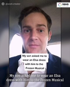 His son asked him to wear an Elsa dress with him to the Frozen musical. So he did. This dad is awesome 👏 | News.com.au