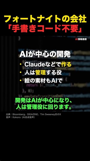【フォートナイトの会社】Epic Games「手書きのコードはもう不要」AI中心の開発へ #Shorts