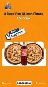 2K views |  Pizza Lovers!  Get 2 Deep Pan 12-inch Pizzas + 1.5L Drink for just Rs. 2799! 朗 Perfect for sharing, or keep it all to yourself!  Order now and enjoy the ultimate cheesy delight. 燎❤️  Craving a Tasty Treat?  Enjoy 4 Crispy Chicken Wings, 1 Meat Stick, & a 345ml Drink – the perfect combo for your hunger fix! 襤  0321 6966621 |  pizzam21.pk #PizzaM21 #ChickenWings #Foodie #OrderNow | Pizza M21 | Facebook
