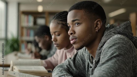 African American Read-In. Focused students engaging in collaborative study in modern library setting