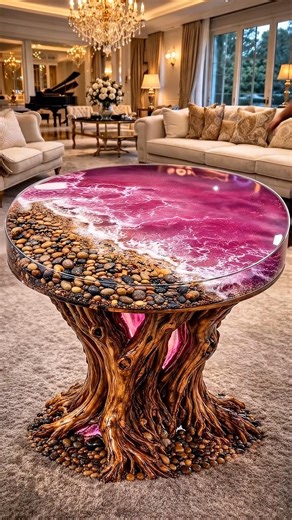 I Built a Stunning Pink Ocean Resin Table 🌸✨ Most Satisfying DIY Ever!#shorts