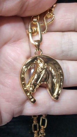 Gold Plated Brass Horse Horseshoe Pendant Necklace, Statement Equestrian Charm - Etsy