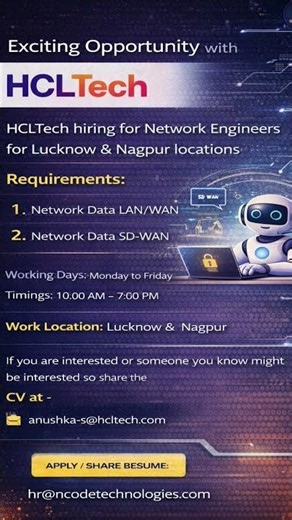 HCLTech Hiring 2026 | Network Engineer Jobs | Lucknow & Nagpur