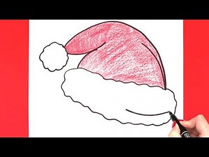 Santa Hat Drawing: How to Draw Santa Hat 🎅🏻|EASY| Step by step drawing+coloring | Super Easy Drawing