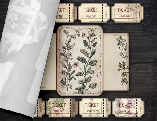 Botanical Junk Journal Ephemera Herbs Printable Cards Addon Garden Plants Printful Tags Botanic Envelop Pockets Digital Ephemera Journal Kit - Etsy