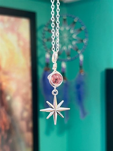 Eos Necklace: Goddess Altar Talisman With Crystal Charm - Strawberry Quartz & Morning Star - Etsy