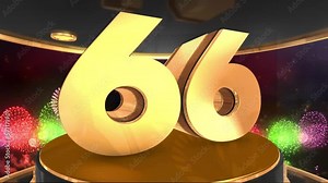 66th birthday animation in gold with fireworks background, Animated 66 years Birthday Wishes in 4K