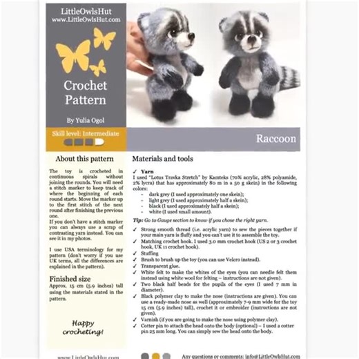 149 Raccoon Crochet Pattern - Easy to Follow Step-by-step Tutorial to Create Soft Amigurumi Toy PDF File by Ogol Etsy - Etsy