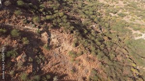4K shot of top down view of barren land of Kutch during hot summer season. Dry land during summer in Bhuj, Kutch, Gujarat. Environment conservation concept. Global warming signs on land.