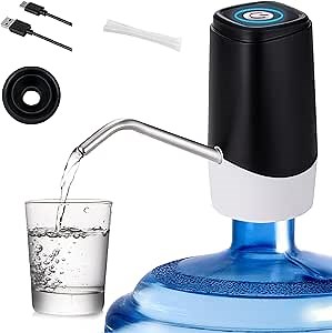 Korser 5 Gallon Water Dispenser, Portable Automatic Water Jug Pump, Electric Water Bottle Pump with Switch and USB Charging,Mini with Silicone Hose for Camping, Home, Office（Black）
