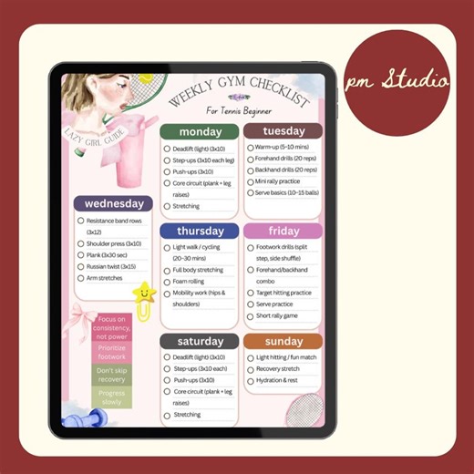 Tennis Weekly Checklist | Beginner Workout Checklist (digital Download) - Etsy