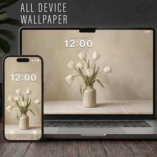 Vintage White Tulips Wallpaper Bundle – Minimal Aesthetic Floral Backgrounds | Iphone, Android, Desktop, Tablet & TV | 4K All Devices Pack - Etsy
