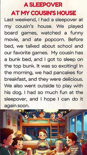 English Reading Practice for Beginners A1| Graded Reader | Level 1| A Sleepover At My Cousin's House