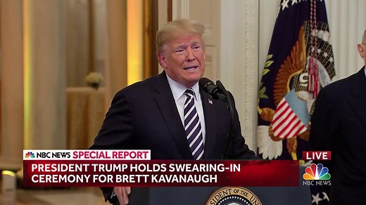 WATCH: President Trump formally apologizes to Justice Kavanaugh on behalf of the nation during swearing-in ceremony, saying Justice Kavanaugh "was proven innocent." | NBC News