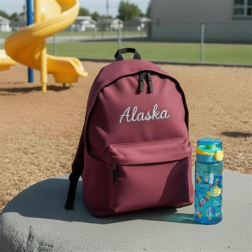Personalised embroidered name backpack for school, travel and all ages.