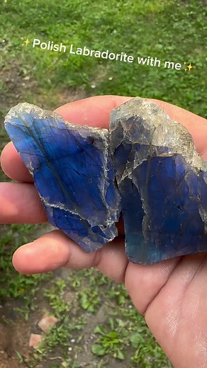 💙Blue labradorite has to be one of my favorite blue crystal’s. The way this one polished up is beautiful😱 #lapidary #crystals #blue #rockhound #rockpolishing | Kaines Crystals