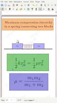 Maximum compression (stretch) in a spring connecting two blocks