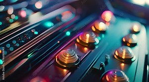 Vibrant Pinball Machine Close-Up with Bright Lights with AI generated.