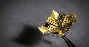 Leaf-inspired origami "microfliers" change shape to change flight