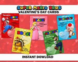 Super Mario Valentine's Day Cards, Printable DIY Craft (digital PDF) - Etsy
