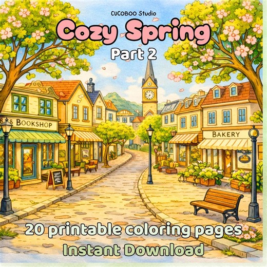Cozy Spring Printable Coloring Pages, 20 Pages for Relaxation - Part 2 - Etsy