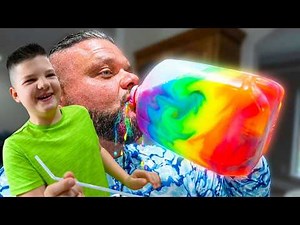 MYSTERY DRiNK GAME!! Caleb and Mom make a Gross Family Challenge! Dad Gets a Rainbow Surprise!