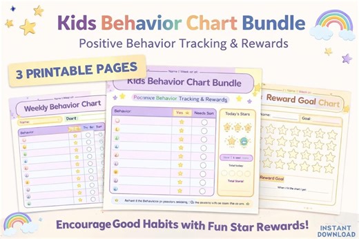 Positive Behavior Chart Printable, Kids Reward Tracker, Good Habits Routine Chart, Instant Download - Etsy