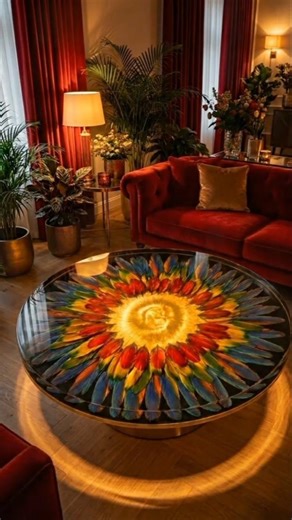 Colorful Parrot Feather Resin Table 🦜✨ | Vibrant Epoxy Art Transformation