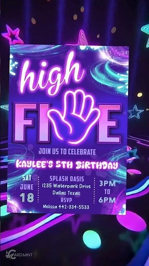 High Five 5th Birthday Video Invitation | Neon Birthday Evite for Kids #birthdayinvitation #party