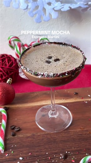 Think of a boozy peppermint mocha with vodka, espresso, peppermint, & chocolate sauce. Enjoy this festive cocktail during the holiday season! You’ll need: ✨ 2 oz vodka ✨ 2 oz fresh espresso ✨ ½ oz baileys ✨ ½ oz coffee liqueur ✨ ½ oz chocolate sauce ✨ ¼ teaspoon vanilla extract ✨ ⅛ teaspoon peppermint extract ✨ Crushed candy canes & 3 coffee beans for garnish Full recipe in bio ✨🎁 #espressomartini #peppermintmocha