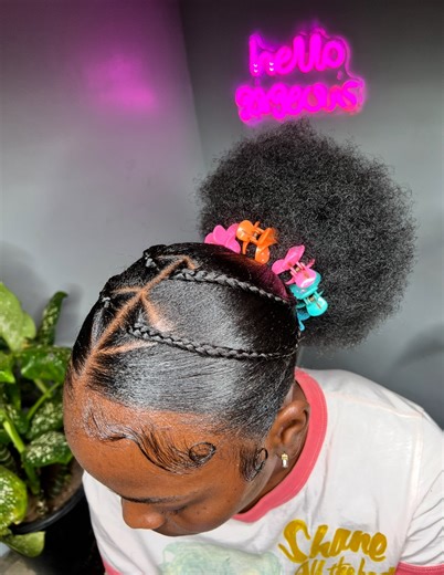 Braided sleek back Afro puff hairstyle 💕😘 #BigChopJourney #CoilyHair #DefinedCurls #CurlyAfro #FroGoals #CurlsForTheGirls #NaturalCrown #KinkyCurls | Beauty Goddess YT