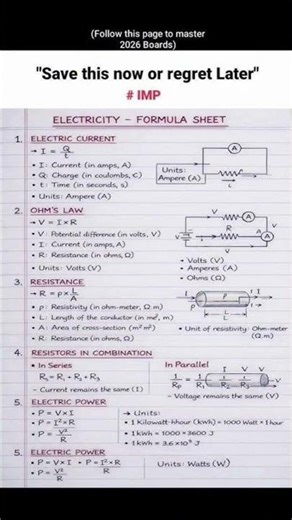 Electricity formula sheet #boards #cbse #examclass10 #jee
