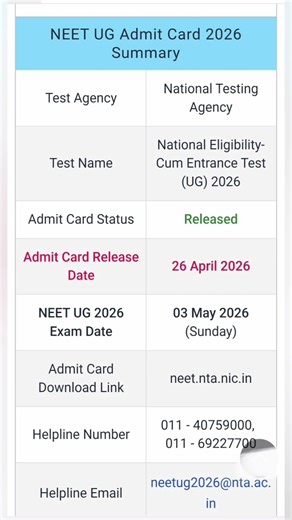 NEET UG Admit Card 2026