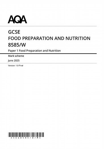 AQA GCSE Food PreparATIon And Nutrition Paper 1 2025 Mark Scheme