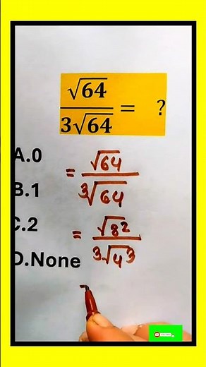 Simplify: √64/3√64=?Square root math equation algebra#maths#shortfeed#shortvideo#squareroot#junaidmc