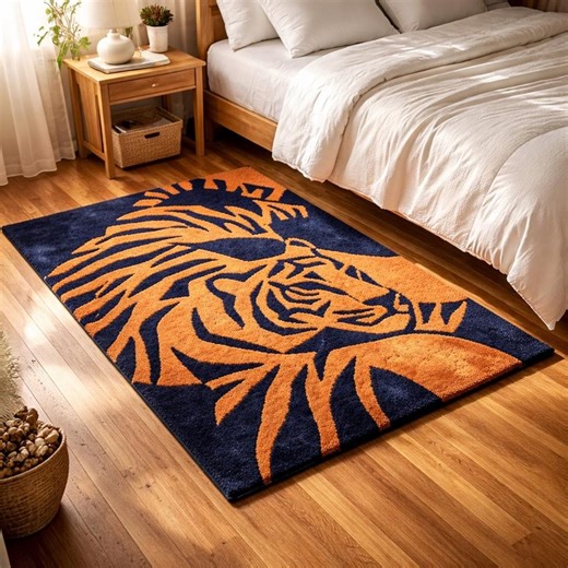 Navy Blue Lion Area Rug With Bold Orange Mane, Modern Animal Print Plush Carpet for Bedroom Living Room Office Decor - Etsy