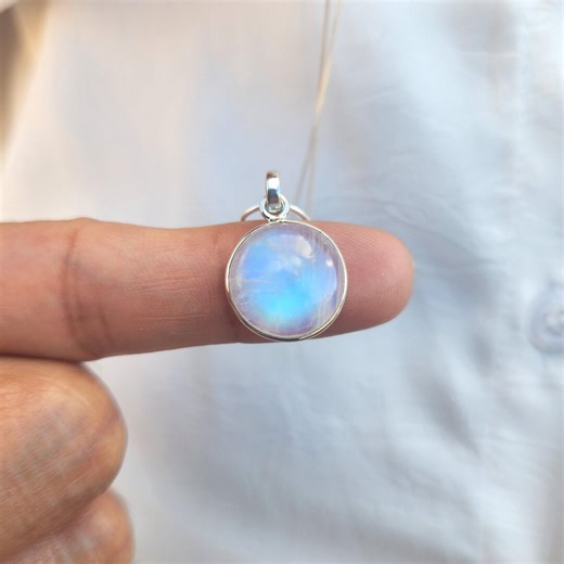 Rainbow Moonstone Necklace Sterling Silver | Blue Flash Pendant | June Birthstone Gift | Boho Celestial Jewelry - Etsy