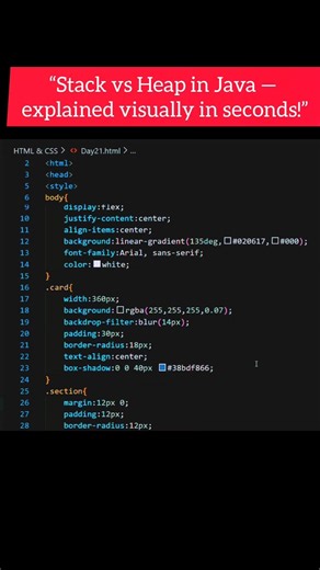 Stack vs Heap Memory in Java | Visual Animation Explained #shorts #codewithrtech #codingshorts #fyp