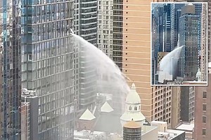 Wild video shows torrent of water bursting out of NYC high-rise