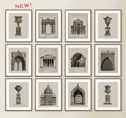 12 Architecture Art Prints. Ancient Architecture Drawings, Gallery Wall Art, Classic Architectural Prints for Home/ Office Decor - Etsy