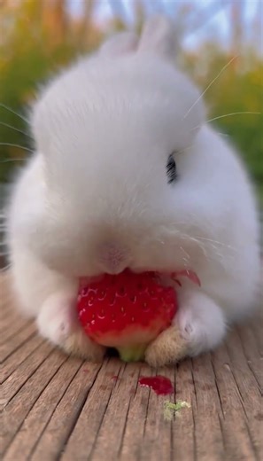 Baby Angora Bunny vs Strawberry 🍓