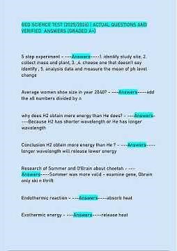 GED SCIENCE TEST 20252026 ACTUAL QUESTIONS AND VERIFIED ANSWERS GRADED A1875