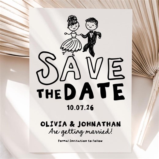 Handwritten Save the Date Invitation, Retro Bride and Groom (digital Download) - Etsy Canada