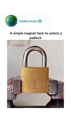 𝐆𝐥𝐨𝐛𝐚𝐥 𝐢𝐧𝐬𝐭𝐚 🌐 on Instagram: "The video shows a stack of small neodymium ring magnets placed around the keyhole of a brass padlock, allowing the shackle to pop open by remotely aligning internal steel pins, a technique effective only on low-security models with ferromagnetic internals. This hack exploits magnetic fields to bypass pin tumblers without tools or damage, as detailed in locksmith resources like those from the Associated Locksmiths of America, which classify it as a quick 