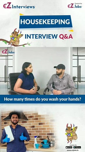 || Housekeeping Interview Questions and Answers in English || The Question: How many times do you wash your hands? Intention is to understand if the candidate is aware of the hygiene standards or not. In this video, the interviewer asks the candidate how many times do you wash your hands.The correct answer to the question follows as the candidate says he washes his hands five to six times a day. Apart from this, we’ve listed the top Housekeeping interview questions that are most commonly asked i