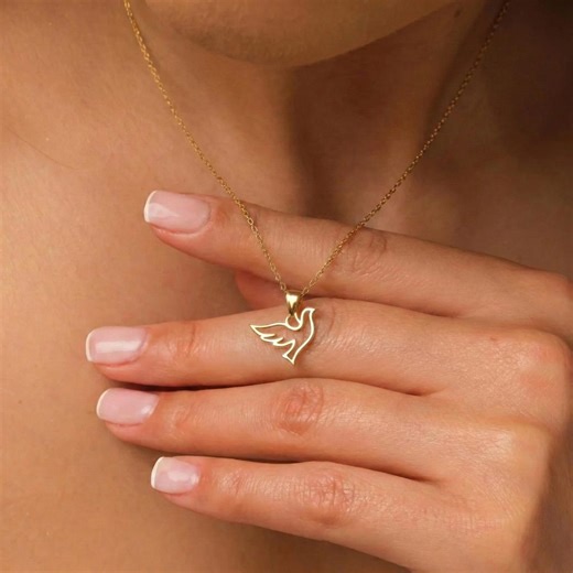 Dove Necklace, Gold Bird Pendant, Holy Spirit Charm, Peace Symbol, 14K Gold Plated, Minimalist Jewelry, Confirmation Gift, Dainty Choker - Etsy