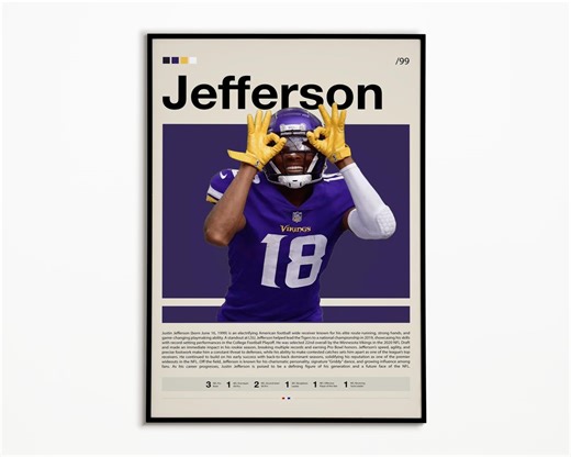 Justin Jefferson Poster, Minnesota Vikings Print, NFL Poster, Sports Poster, Football Poster, NFL Wall Art, Sports Bedroom Posters - Etsy