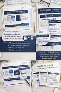 Stakeholder Analysis Matrix Template | Power-interest Grid | Editable Word & Google Docs | Project Management Toolkit - Etsy Canada