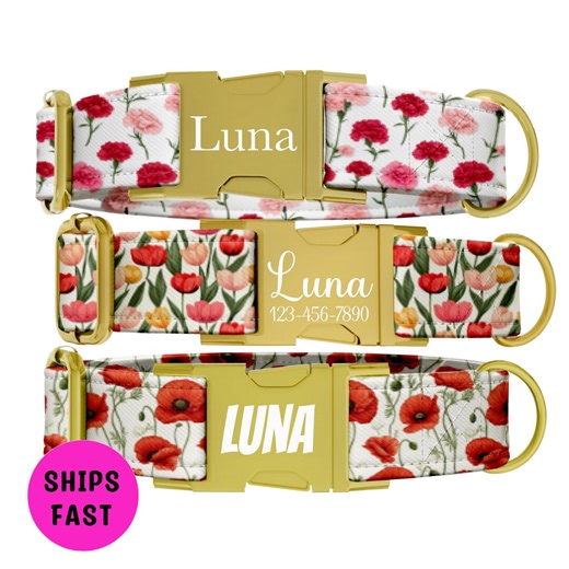 Spring Flower Dog Collar, Personalized Dog Collar With Name, Custom Girl Collars Cute, Adjustable, Heavy Duty, Sizes Small - Xlarge WWD-035 - Etsy