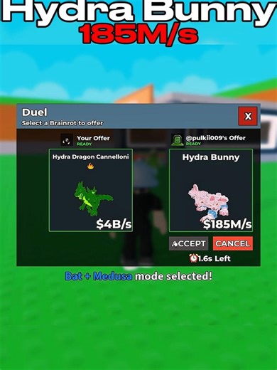 TODAY I WON DUEL HYDRA BUNNY 185M/S 🐰😱🔥 | ROBLOX STEAL BRAINROT #shortsfeed #roblox #rutblox